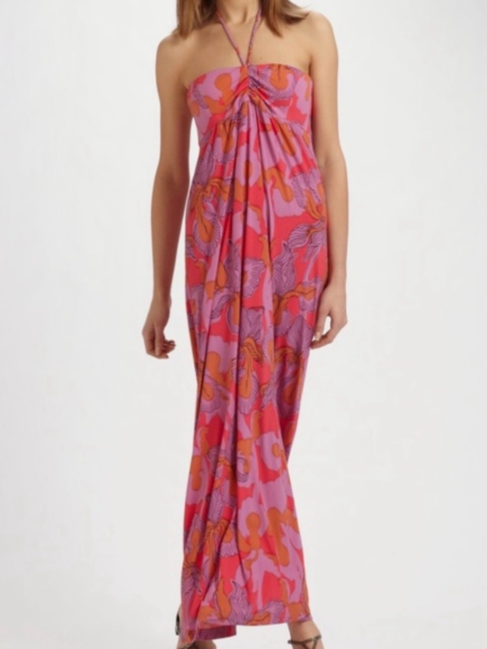 Tibi Iris Ikat Tulip Halter Maxi Dress Size S Pink Purple